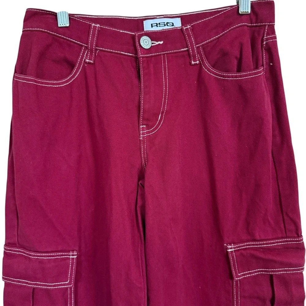 RSQ Women'sSize 26 Low Rise Wide Leg Cargo Jeans Garnet Baggy Y2K